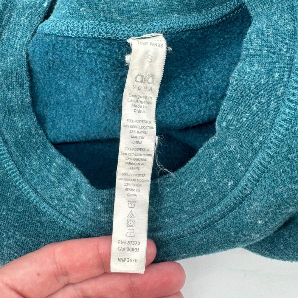 Alo Yoga Womens Teal Heathered Paneled Crewneck Sweatshirt Size S High Low Hem - Picture 7 of 9